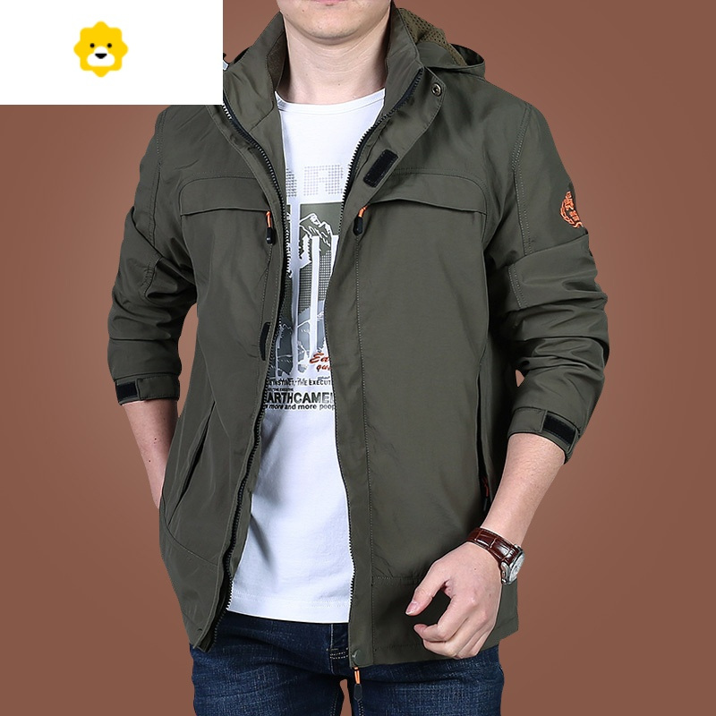 fishbasket军绿色中年男士外套款休闲夹克男款工装衣男季上衣防水视频