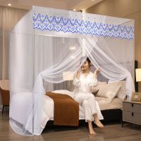 南极人蚊帐家用带支架固定1.8m床1.5m2米宫廷落地纹账防蚊罩帐床_1 1.2*2.0米床 升级加密-爱心白-全套加粗支架+帐纱