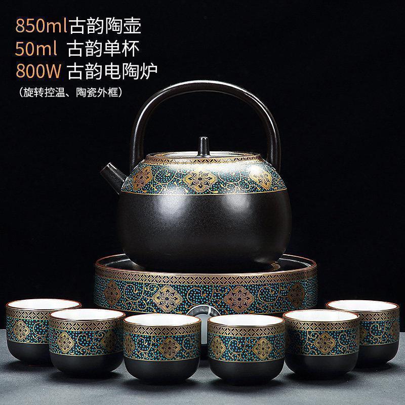 家柏饰(CORATED)陶瓷煮茶壶套装家用西域鎏金堆花烧茶壶陶瓷提梁壶电热茶炉图片