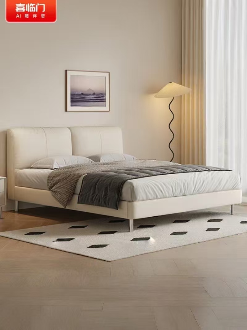 喜临门 - 靠山皮床 双人主卧大床进口牛皮婚床柔软靠包高清大图