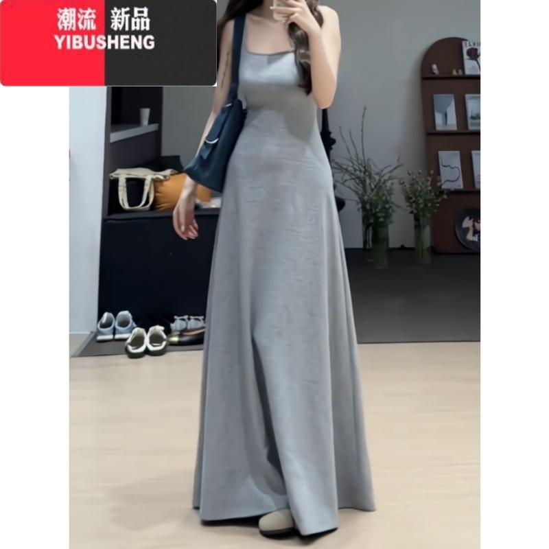 YIBUSHENG法式复古长裙女2024春季新款收腰显瘦设计感气质背心吊带连衣裙