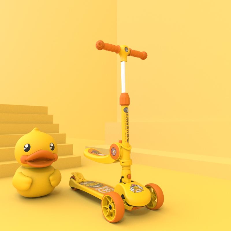 乐的正版小黄鸭授权儿童二合一运动滑板车ld-1013