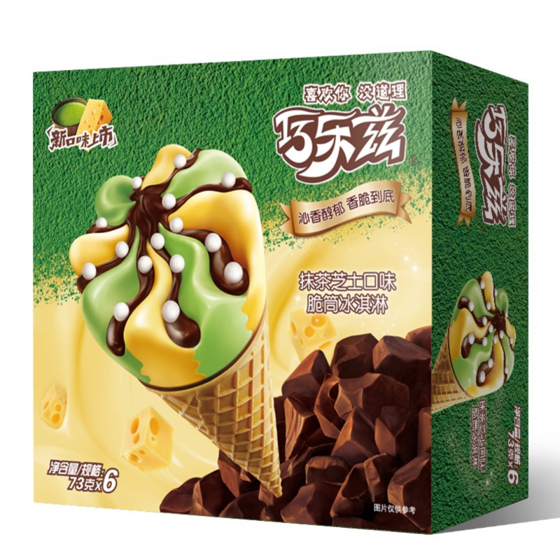 伊利巧乐兹抹茶芝士口味脆皮甜筒冰淇淋73g6盒