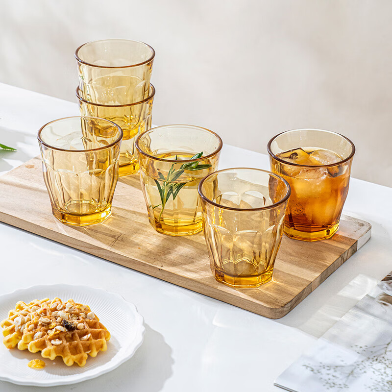 西屋 耐热玻璃杯套装水杯6件套 琥珀色餐具高硼硅玻璃耐高温家用晶钻 琥珀色