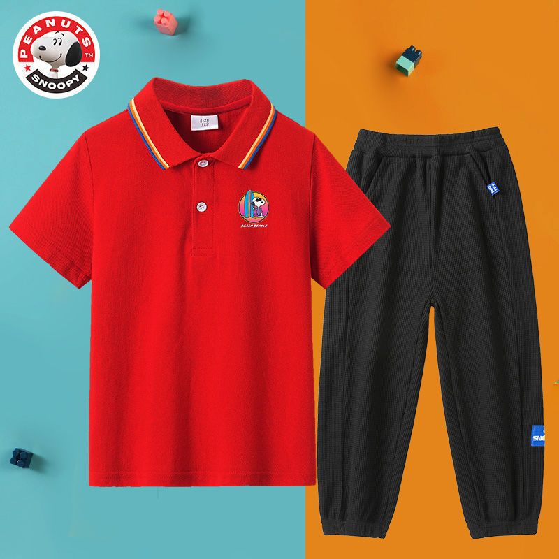 史努比(SNOOPY)儿童运动短袖短裤两件套装夏季新款男童POPL衫套装SN2PH
