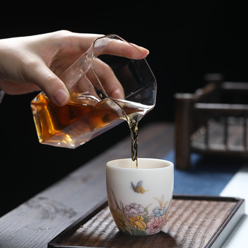MULTIPOTENT主人杯中国白羊脂玉功夫茶具纳福杯(富贵满堂) 精美伴手礼盒套装