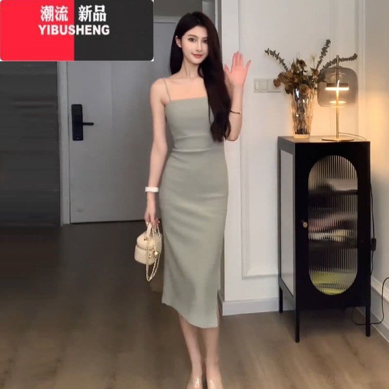 YIBUSHENG辣妹修身性感吊带连衣裙女2024年新款气质高级感巨显瘦开叉长裙子图片