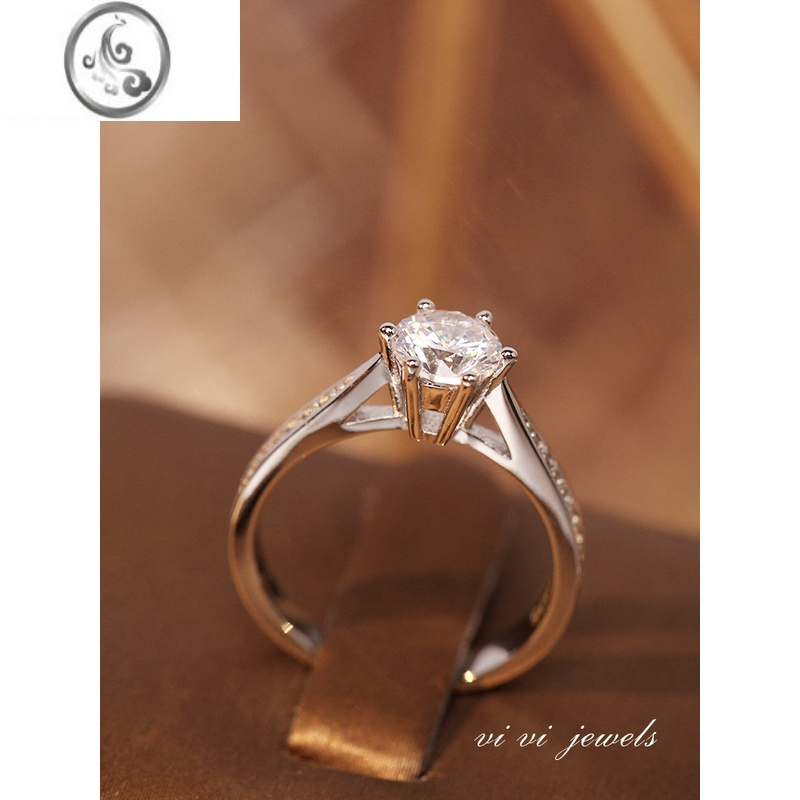 jimi50分一克拉六爪仿真女钻戒情侣结婚对戒结婚礼仪式用的道具戒指