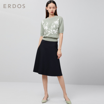ERDOS 20春夏优雅时尚简约经典黑色复古A摆裙型女半裙