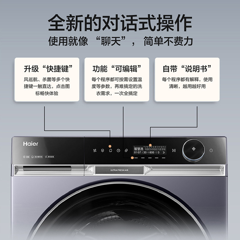 海尔(Haier)朗境X11系列 直驱变频 活水精华洗 双智能投放 紫外线除菌 XQG100-BD14586TLU1