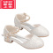 可莉允女童高跟鞋公主儿童包头凉鞋宝石皮鞋配纱裙白色软底小孩子水晶鞋运动休闲鞋