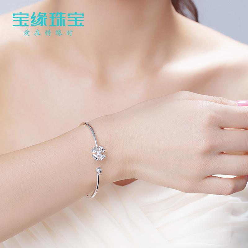 [花舞手镯]925银手镯女款 时尚开口手镯 闺蜜配饰 情人节送女友礼物送女朋友七夕情人节礼物