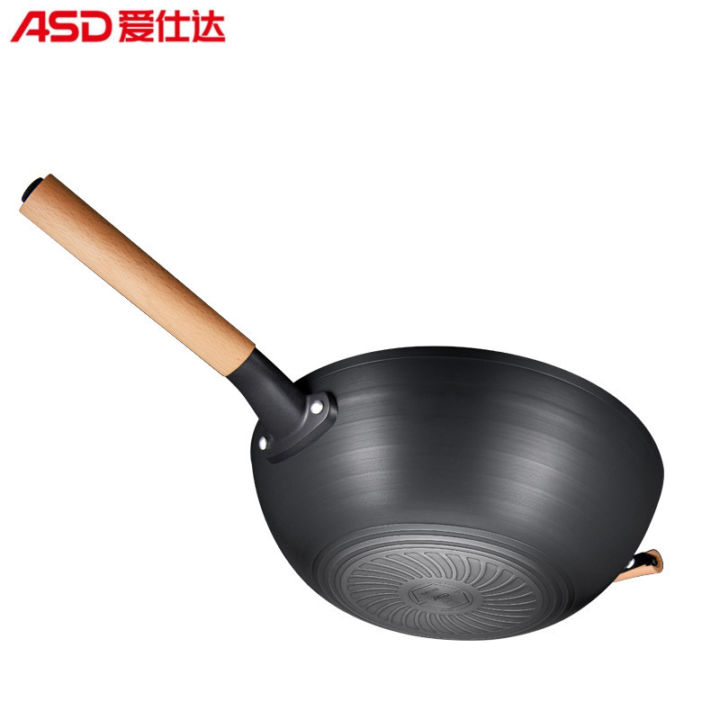 爱仕达(ASD)炒锅 32CM古道生态铸铁炒锅 油你控磁通锈不了铁锅 CF32A3WG