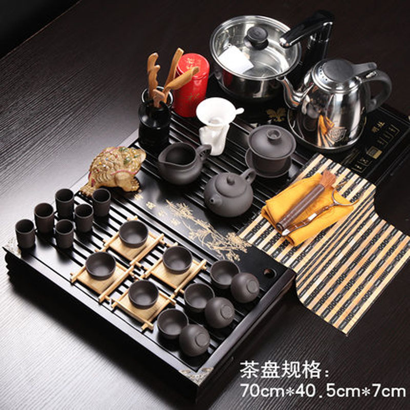 整套陶瓷功夫茶具茶盘套装电磁炉四合一自动抽水茶台家用送女朋友七夕情人节礼物
