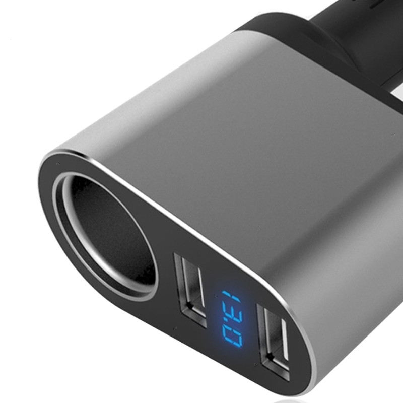 车载充电器1224v汽车点烟器一拖二带usb车充点烟口扩充智能数显电压