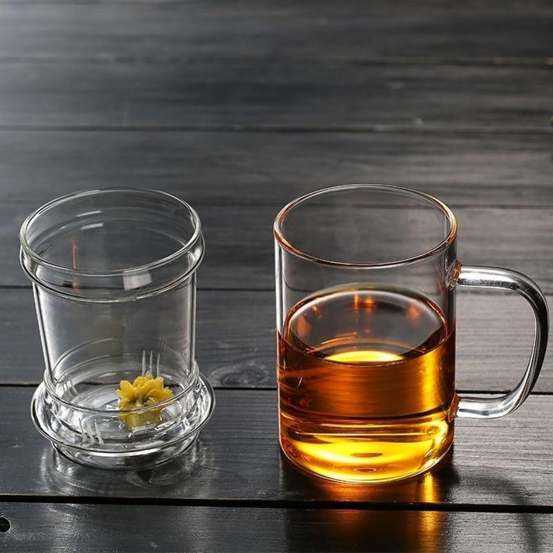 厂家直销批发家用加厚耐热玻璃杯花茶杯水杯男女办公室过滤泡茶杯350