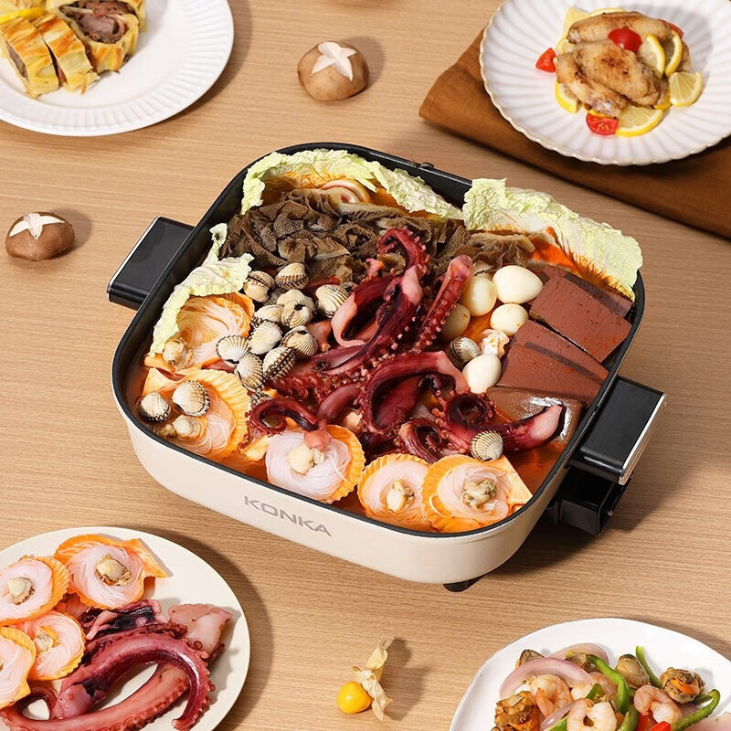 康佳电火锅5L涮煎炒烤焖炖煮多功能锅外观简洁大方KGJK-1602高清大图