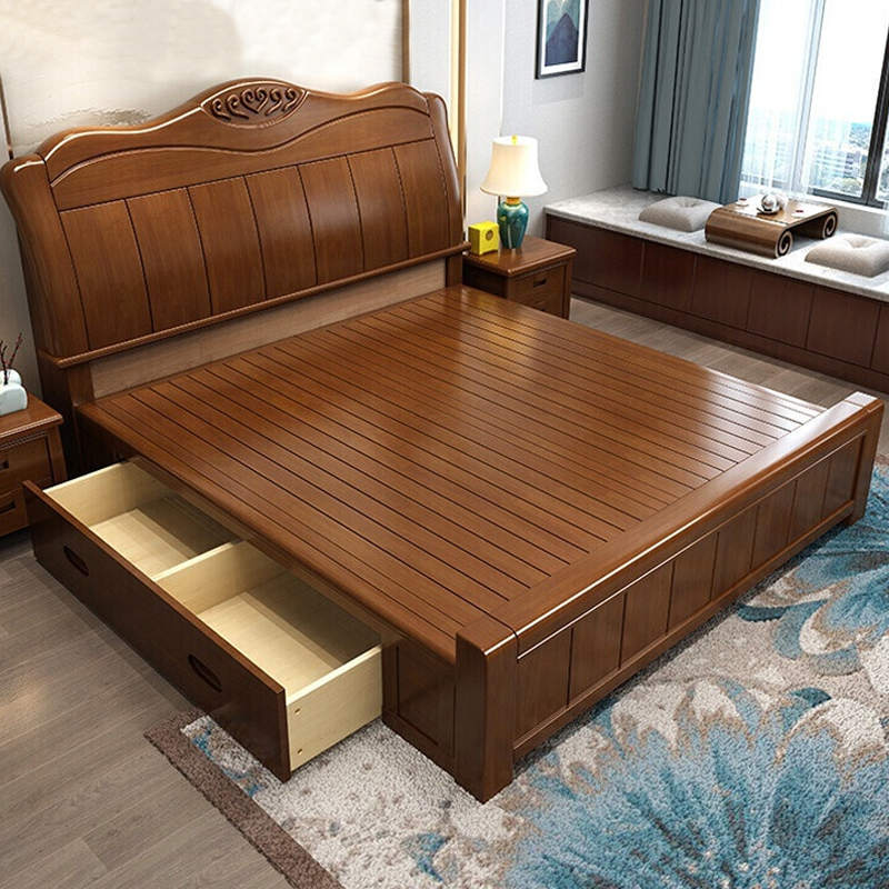 臻远ZY-SMC-84 现代简约实木床双人床 1.8米抽屉高箱