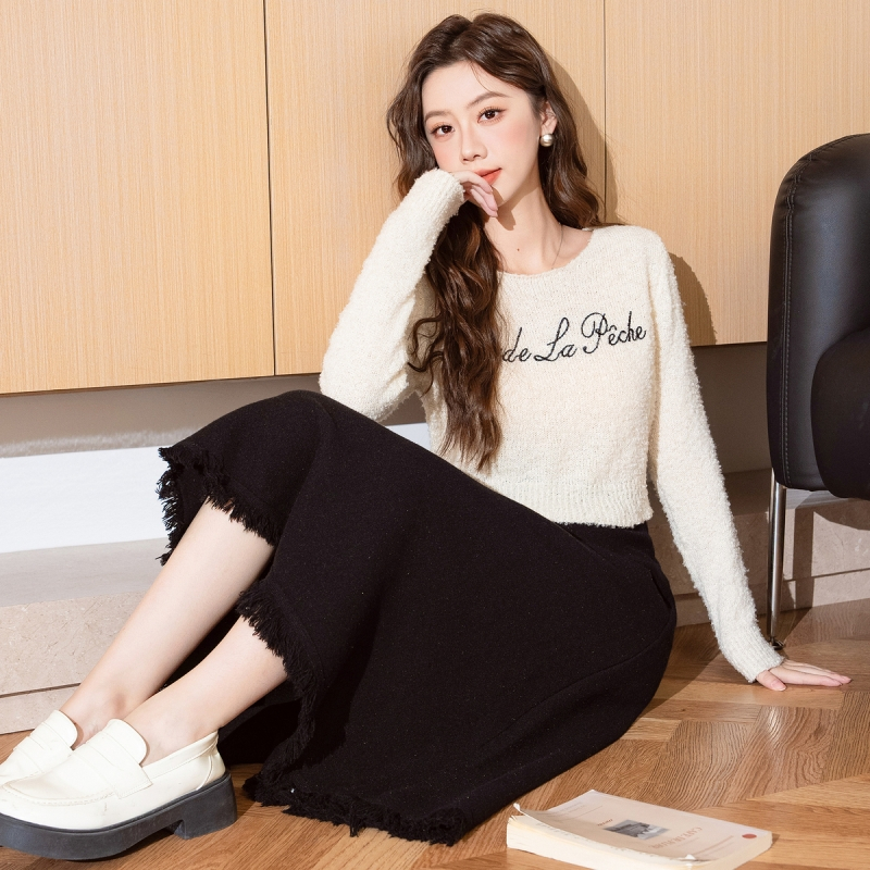 唐狮毛织裙高腰显瘦韩版裙子百搭伞裙日常新款女秋冬半身裙yd