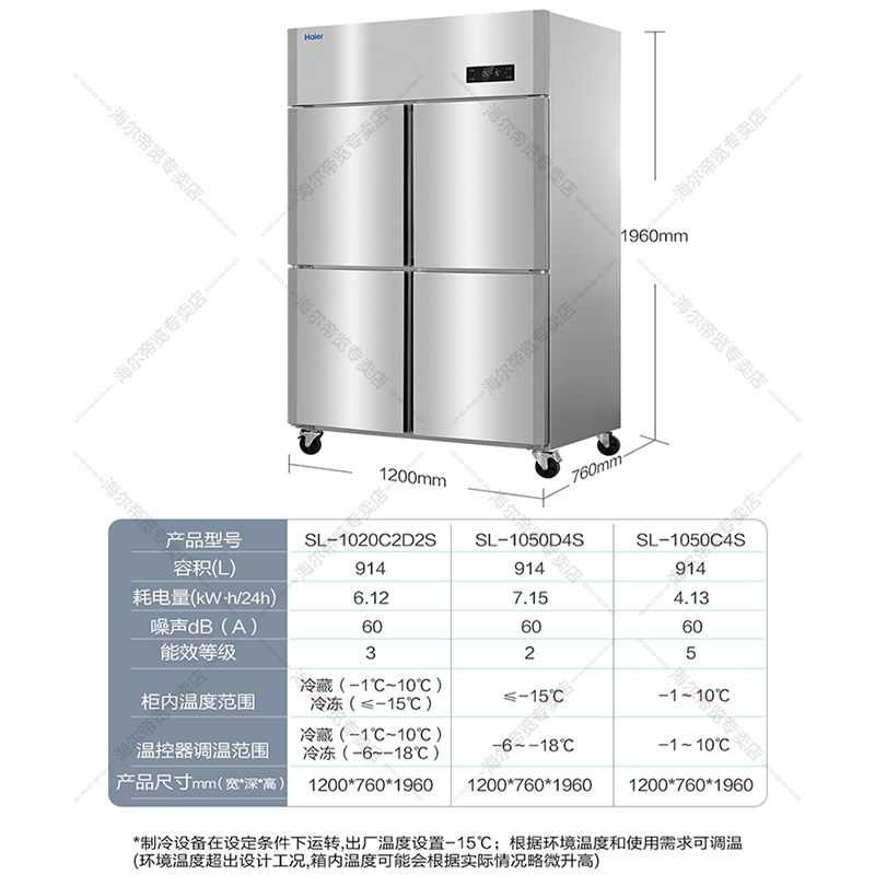 海尔厨房冰箱商用立式四门冰柜饭店食堂酒店餐厅后厨不锈钢铜管双系统四门全冷藏1050C4S高清大图