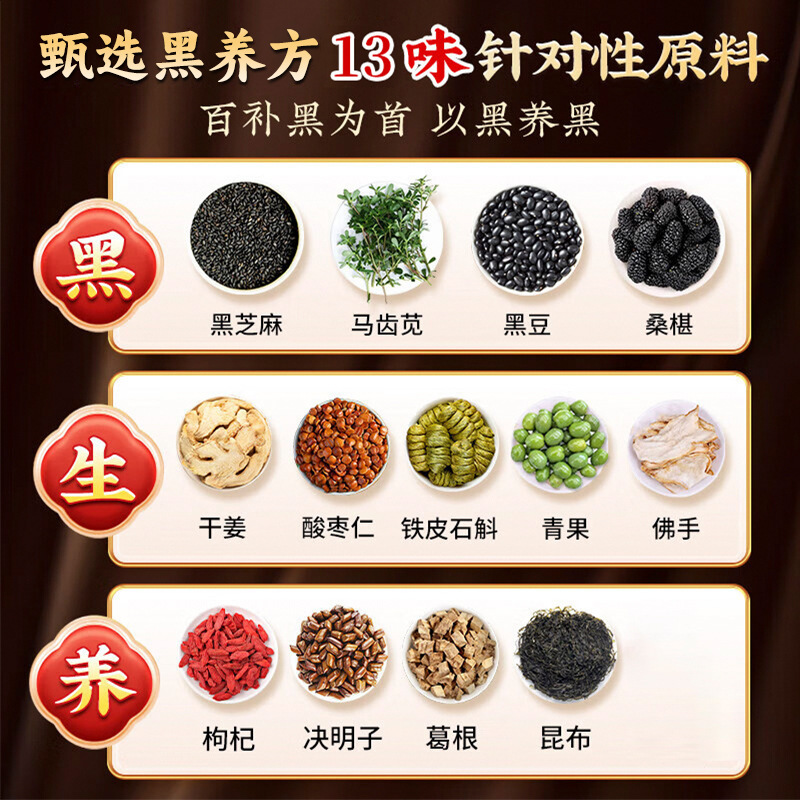 TRT北京同仁堂固养黑方茶黑豆桑葚黑芝麻泡水喝五黑发养生茶饮泡水官方旗舰店