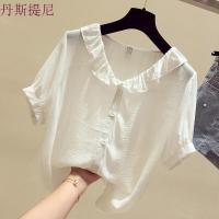 红色雪纺短袖女夏2018新款超仙女甜美娃娃小衫洋气雪纺荷叶边上衣