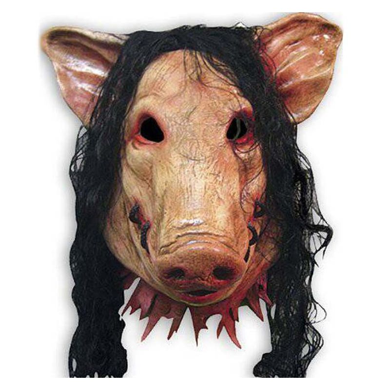 恶搞面具恐怖猪八戒电锯惊魂3面具万圣节面具带发猪头抖音道具|4个混