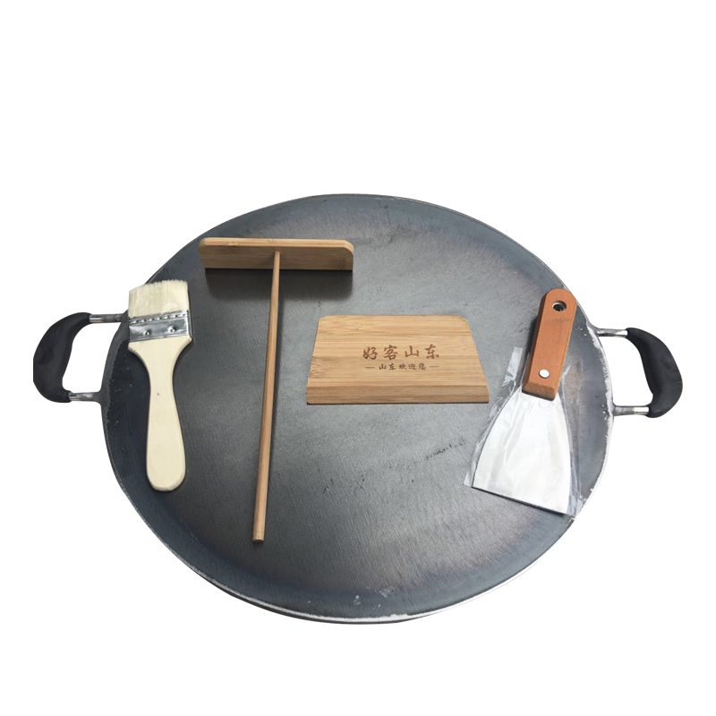 平板鏊子商用家用熟铁煎饼锅烘焙精灵煎饼果子机 鸡蛋饼平底锅 摆摊 37厘米厚10毫米送工具