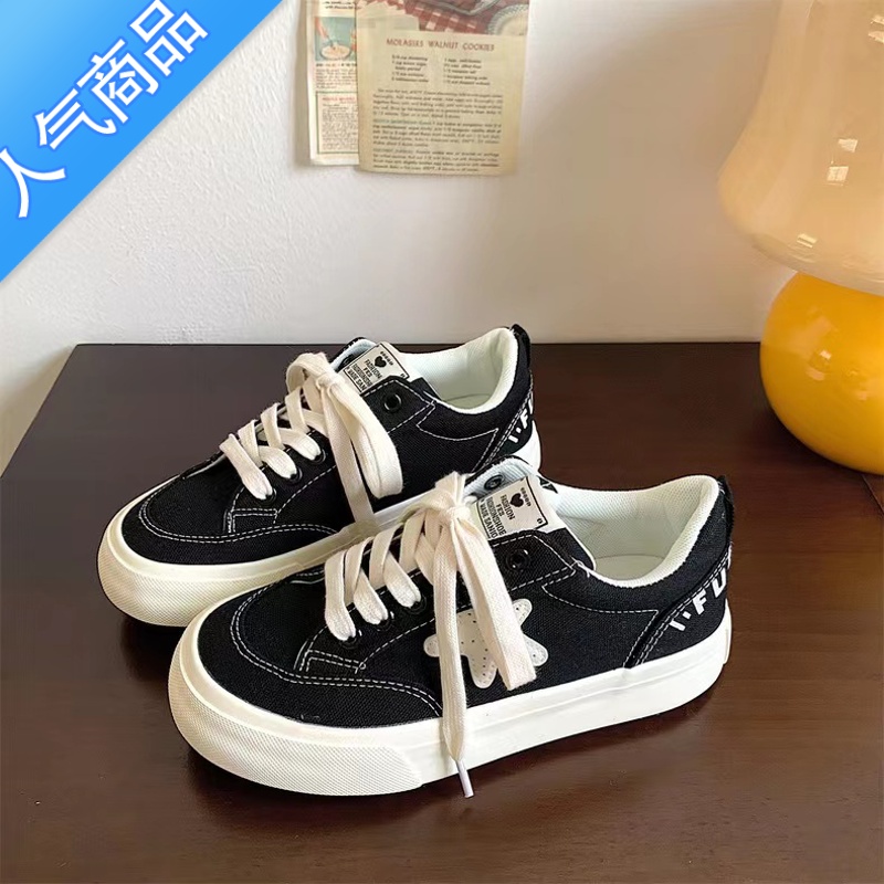 SUNTEK配裙子厚底小白鞋女ins潮薄款透气小众2023夏秋季新帆布板鞋高清大图