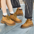 情侣款真皮大靴新款秋冬季男鞋英伦风短靴厚底马丁靴女鞋子_226 72791女鞋棕色单里 41