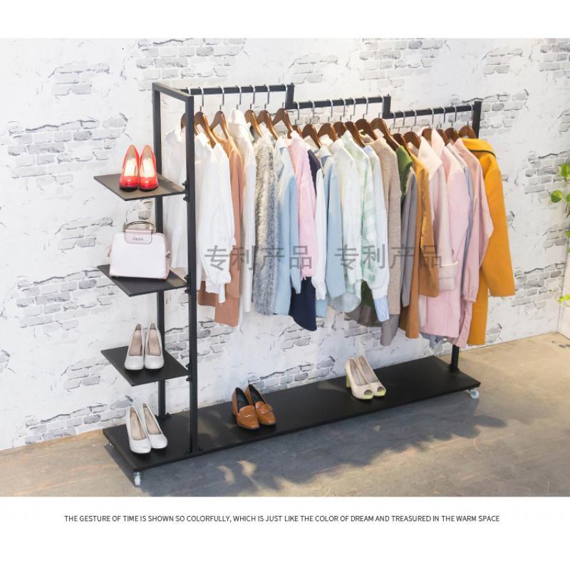 三维工匠服装店衣架展示架鞋包挂衣服架子移动落地男女装店货架侧挂服装架晾晒架 黑色长200*宽36*高150送轮子+扳手