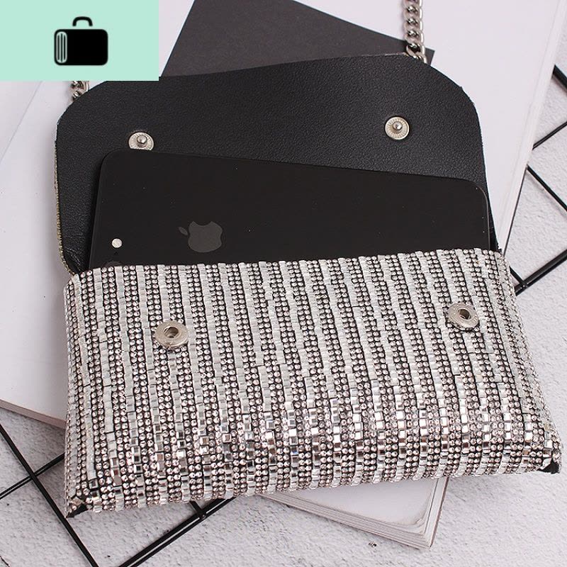 2019新款 网红ins超火个性水钻闪钻链条斜跨单肩女带装饰腰包NEW LAKE 黑色女斜挎包图片