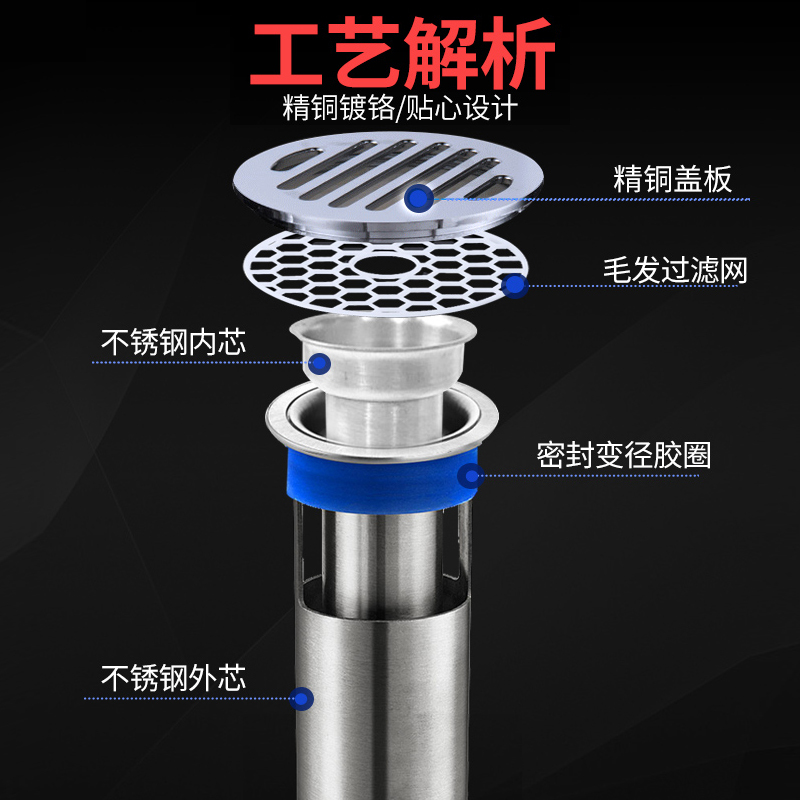 潜水艇地漏全铜防臭U型深水封防臭防臭卫生间下水道淋浴全铜防返水排水快高清大图