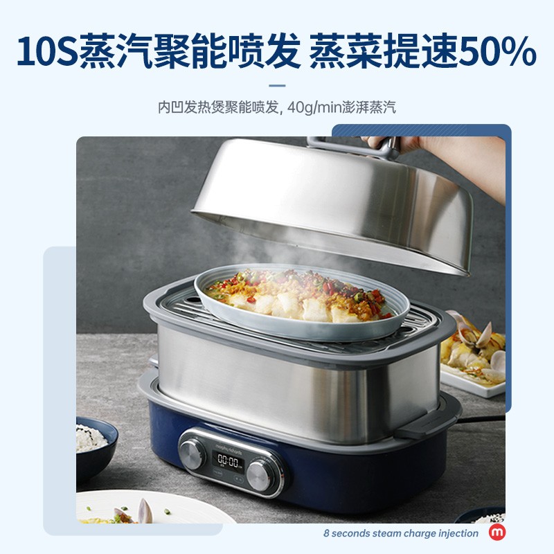摩飞电器(Morphyrichards)12L 多层不锈钢蒸炖锅蒸煮锅 MR1168轻奢蓝