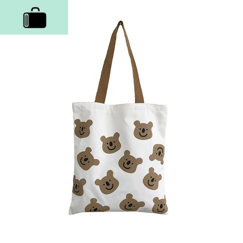 小熊帆布包女单肩手提可爱韩版学生拉链小清新ins帆布袋便携布包new