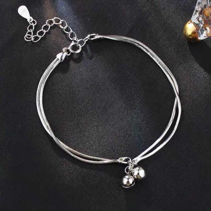 缠绕ins小众设计韩版学生简约钛钢不掉色个性手镯 银色 双层铃铛手链