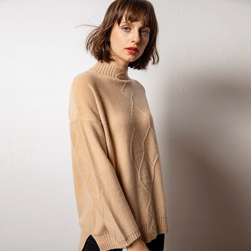 2018秋冬新款山羊绒衫女菱形加厚高领套头长袖毛衣打底针织衫