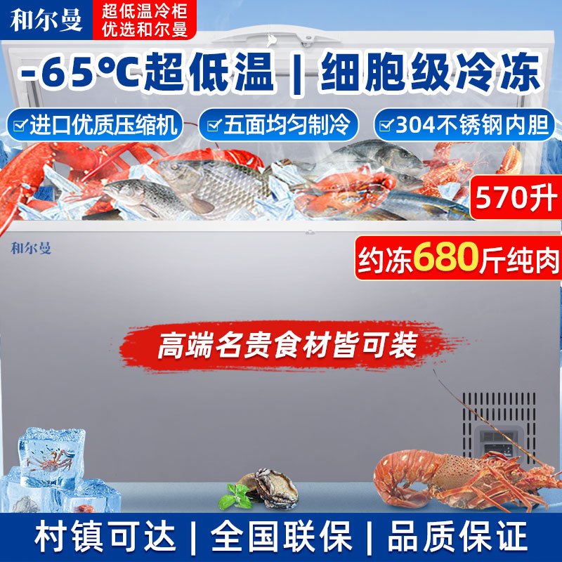 和尔曼 570升零下65度超低温水产冷柜 商用卧式冰柜 -65℃海鲜餐厅日料店金枪鱼商用水产保存箱DW-65W570B