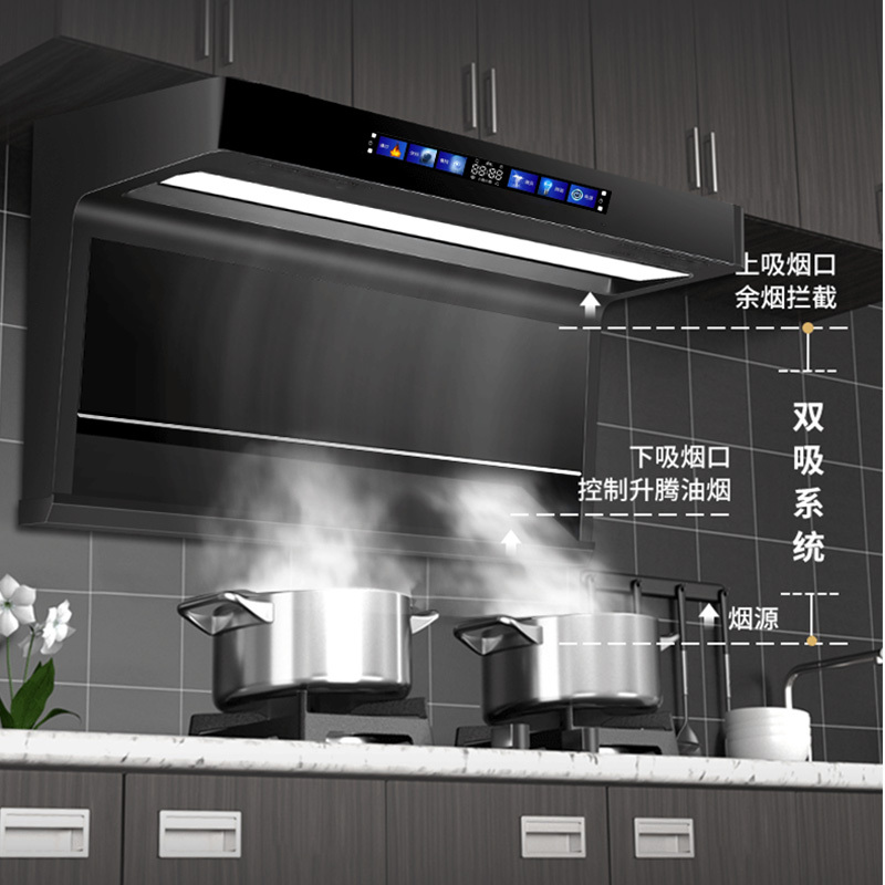 旺厨好太太 新款油烟机顶侧双吸 36立方大吸力家用7字吸油烟机大功率 自动清洗 语音声控 触摸式高清大图