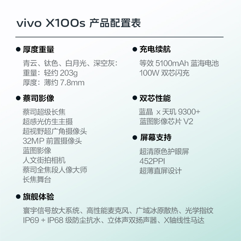 vivo X100s 16GB+512GB 钛色 全网通5G新品手机天玑9300+旗舰芯片6400万潜望100W快充7.8mm超薄直屏拍照游戏学生智能手机
