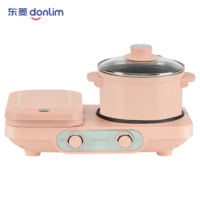 东菱(DonLim)三明治机多功能家用 自制华夫饼轻食 小型压烤吐司机全能早餐机DL-3452橘色-标配+4个烤盘套装