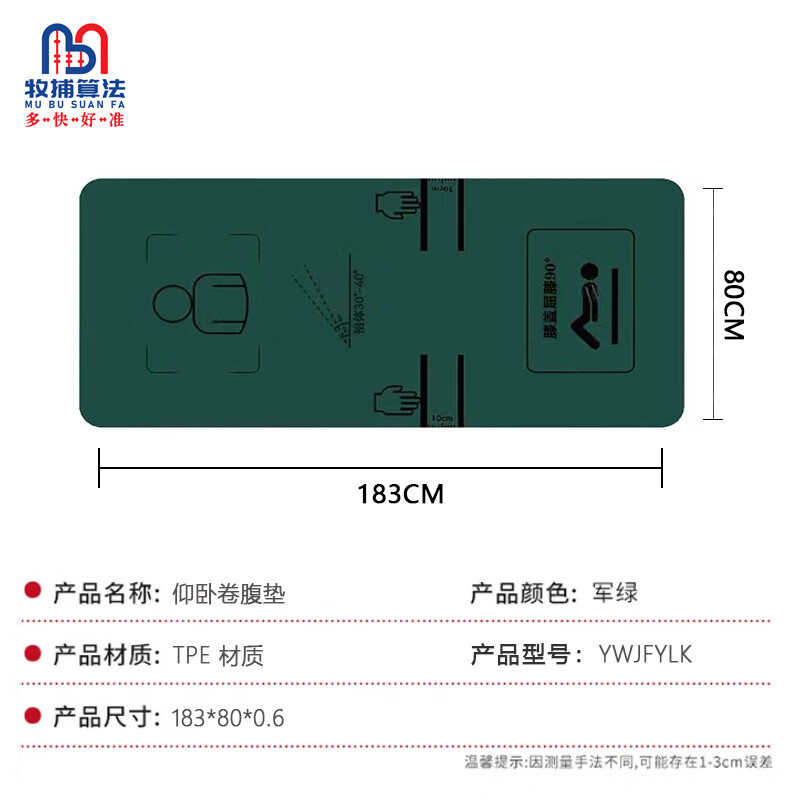 牧捕算法 YWJFYLK 仰卧卷腹垫 体能训练垫 体操垫 TPE材质 183*80*0.6高清大图