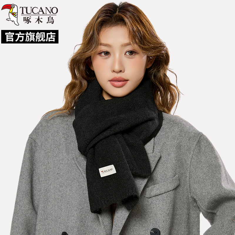 啄木鸟2025年新款纯色针织小围巾女冬季韩版软糯防寒保暖围脖学0高清大图