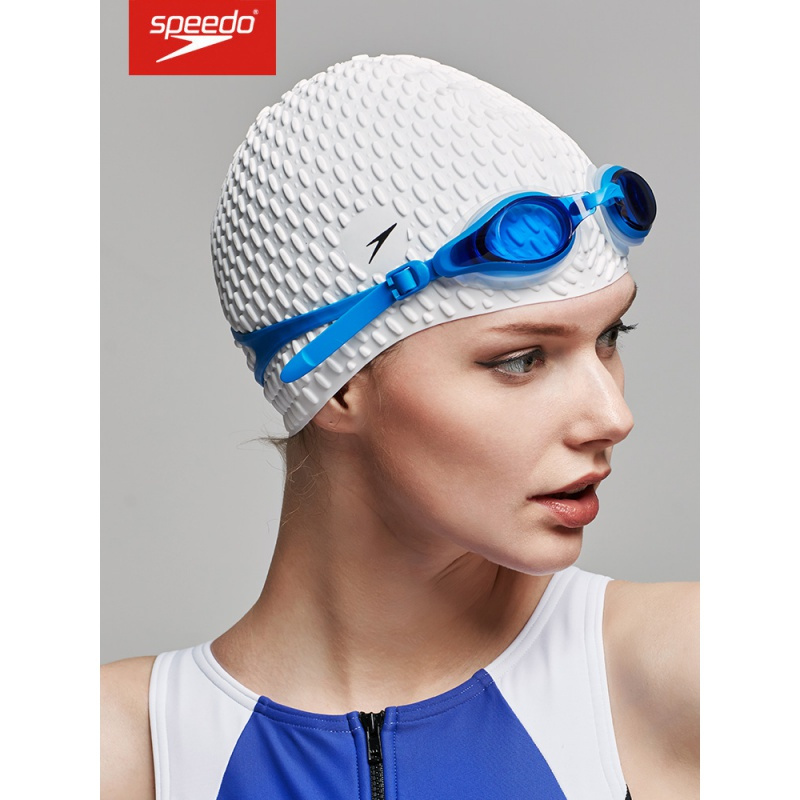 Speedo/速比涛泳帽男女长防水硅胶游泳帽大号泡泡成人护耳不勒头泳帽