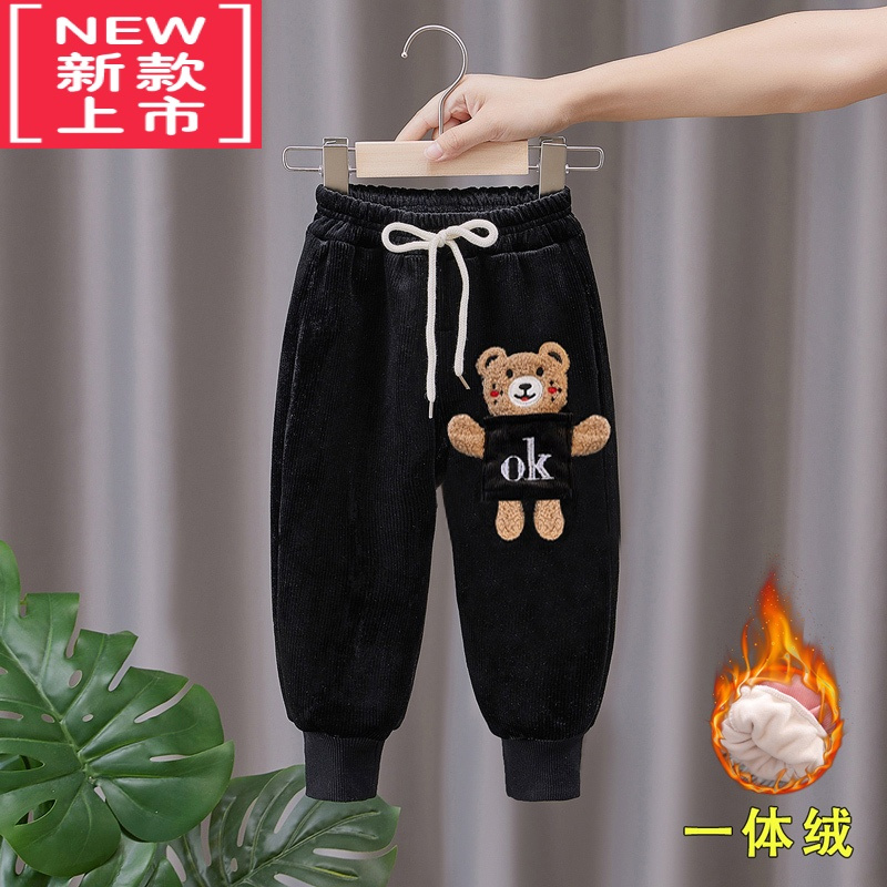 可莉允男女童秋冬加绒长裤儿童一体绒裤子宝宝外穿保暖裤童装新款束脚裤