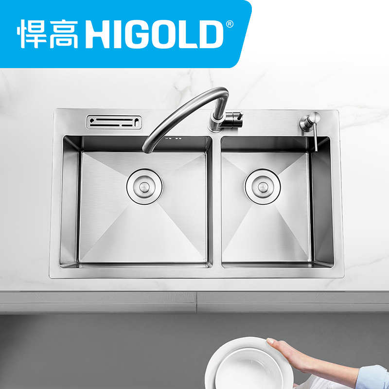 HIGOLD\悍高 手工水槽加厚304不锈钢水槽 厨房洗菜盆双槽槽套餐
