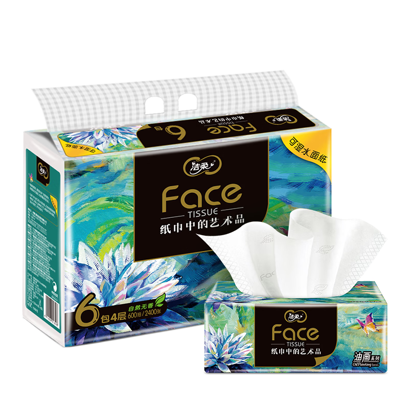 洁柔 4层纸面巾(Face艺术抽纸) 100抽*18包 BR070-06N高清大图