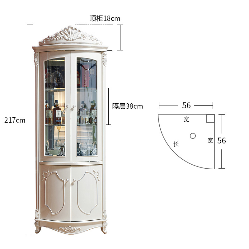 森美人欧式角柜 实木墙角柜拐角柜转角酒柜置物架客厅边柜 三角柜子 白色【贵族经典款】描银市场热款现货组装