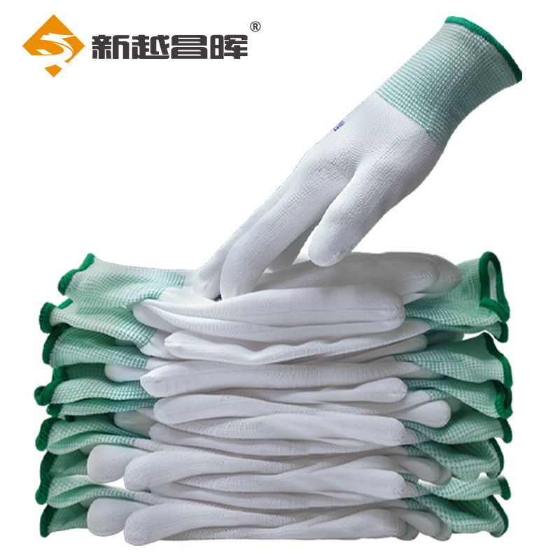 新越昌晖劳保手套 PU尼龙手套耐磨防滑涂掌浸胶挂胶手套防油线手套透气工地工作手套防护36副B11428