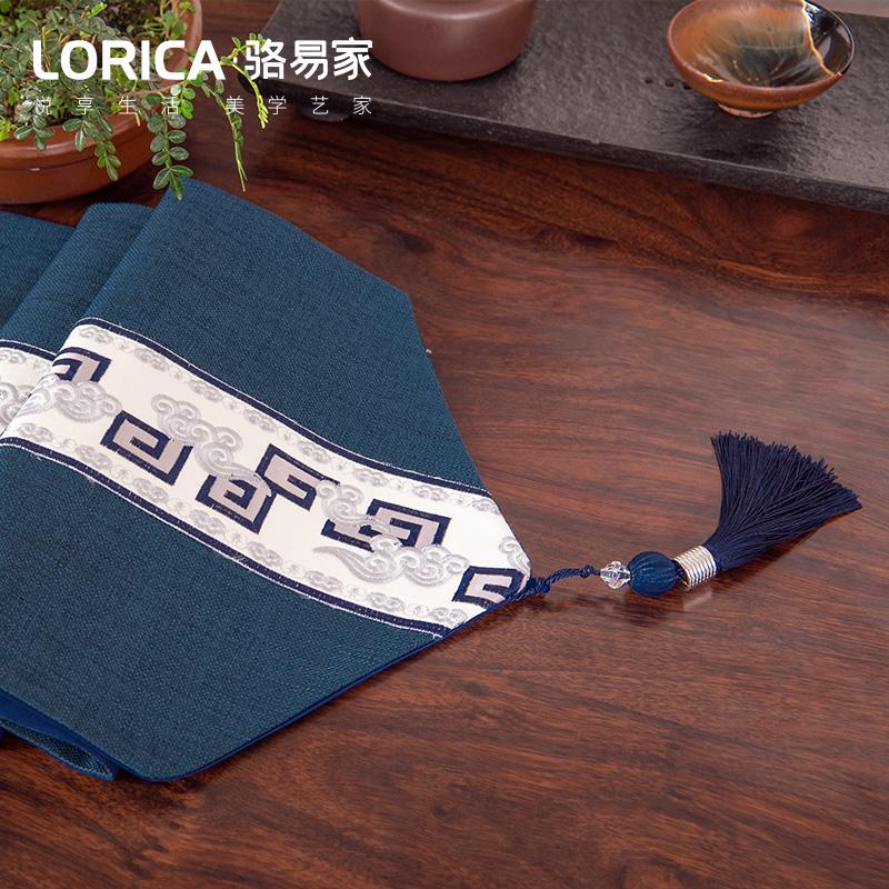 新中式桌旗禅意刺绣棉麻茶旗餐桌垫长条桌布艺现代简约电视柜盖 云中君-白色 33*210cm(适用桌长1.6米-1.7米)高清大图